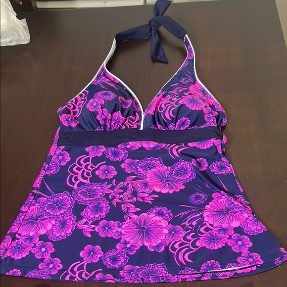 Floral Purple and Navy 2 Piece Tankini Halter Top and Skort Swimsuit Women Sz. S - Picture 3 of 12